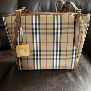NEW Tan and Black Checkered Tote with Canvas and Leather.  Timeless.